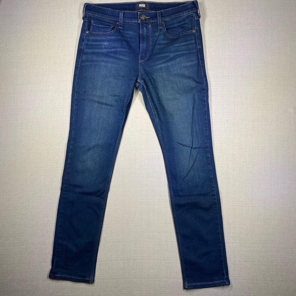 Paige Mens Lennox Slim Straight Leg Jeans Dark Wash Blue Denim Size 33